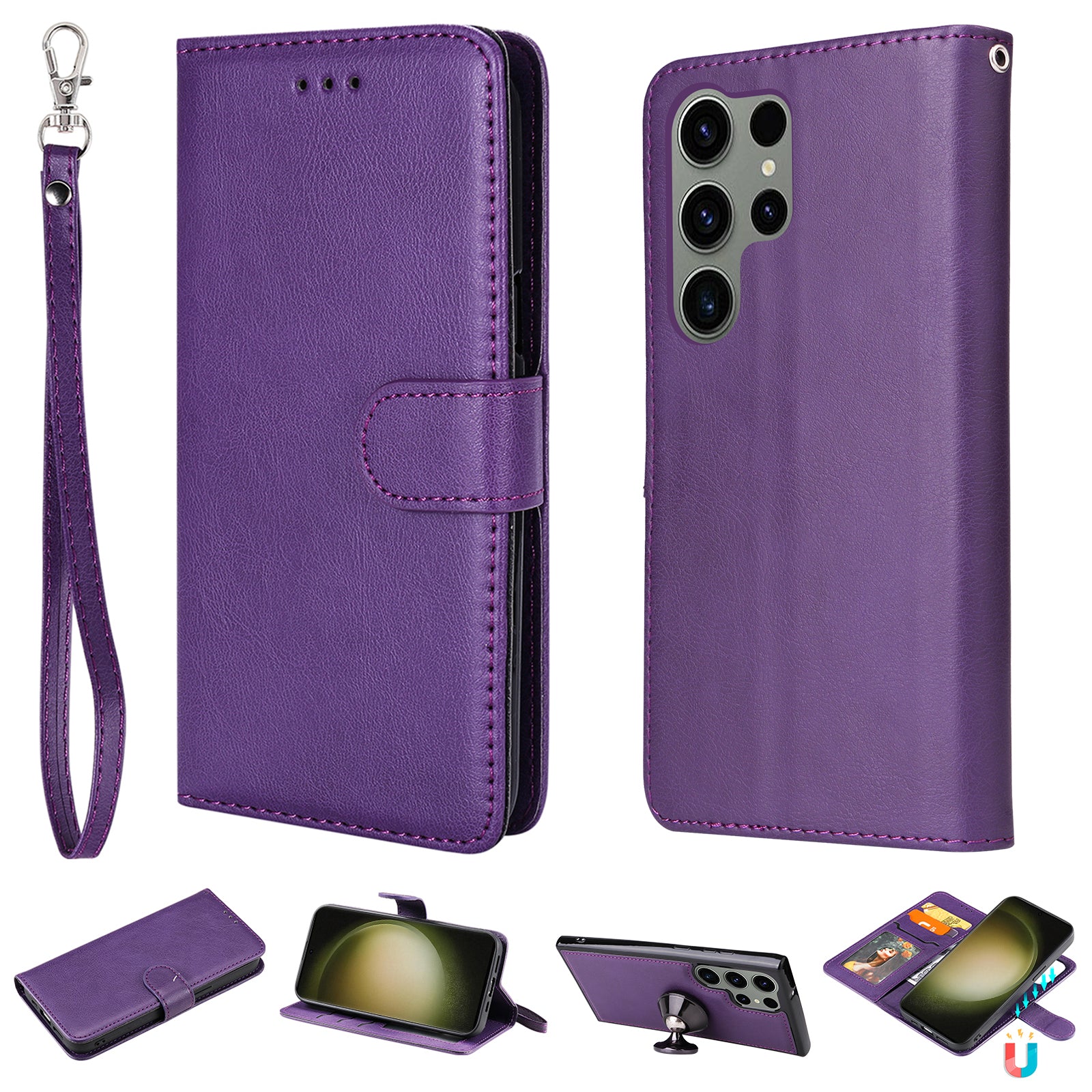 KT Leather Series-3 for Samsung Galaxy S23 Ultra Magnetic Detachable PU Leather Wallet Case Solid Color Flip Stand Phone Cover KT Leather Series-3 for Samsung Galaxy S23 Ultra Magnetic Detachable PU Leather Wallet Case Solid Color Flip Stand Phone Cover